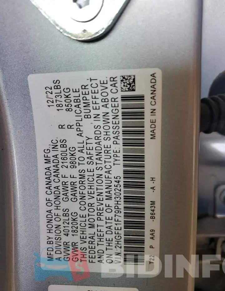 2HGFE1F79PH302545 Photo# 12