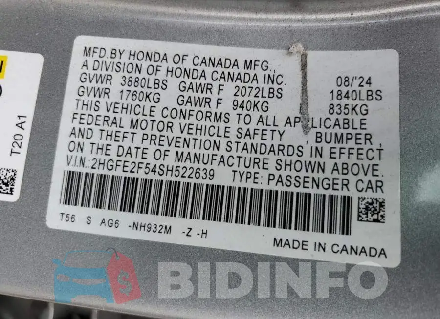 2HGFE2F54SH522639 Photo# 13