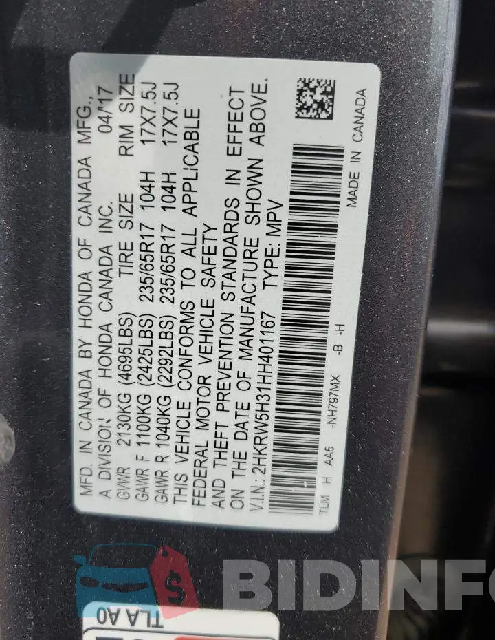 2HKRW5H31HH401167 Photo# 13