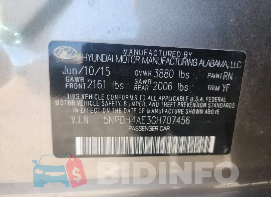 5NPDH4AE3GH707456 Photo# 12