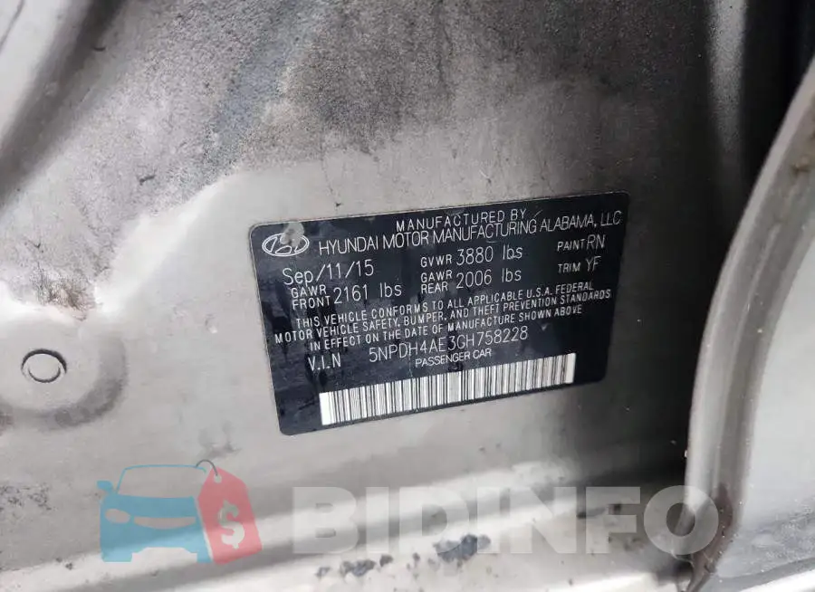 5NPDH4AE3GH758228 Photo# 12