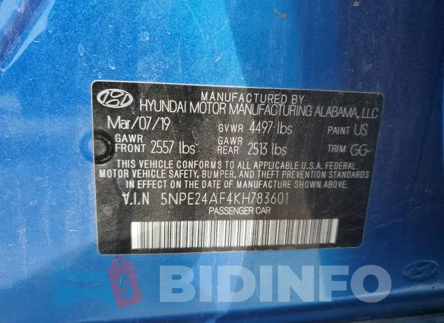 5NPE24AF4KH783601 Photo# 12