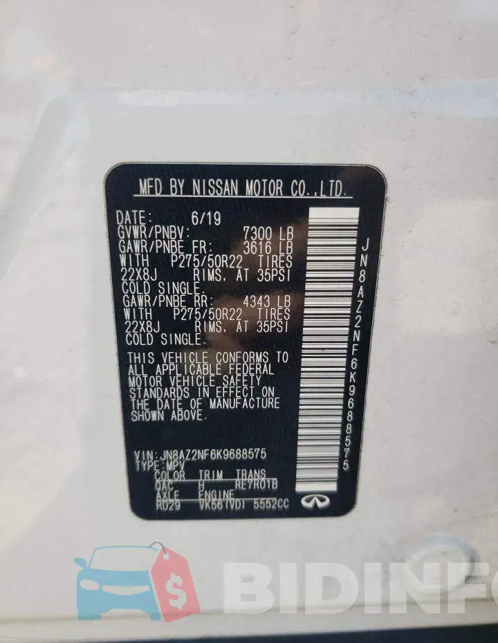 JN8AZ2NF6K9688575 Photo# 13