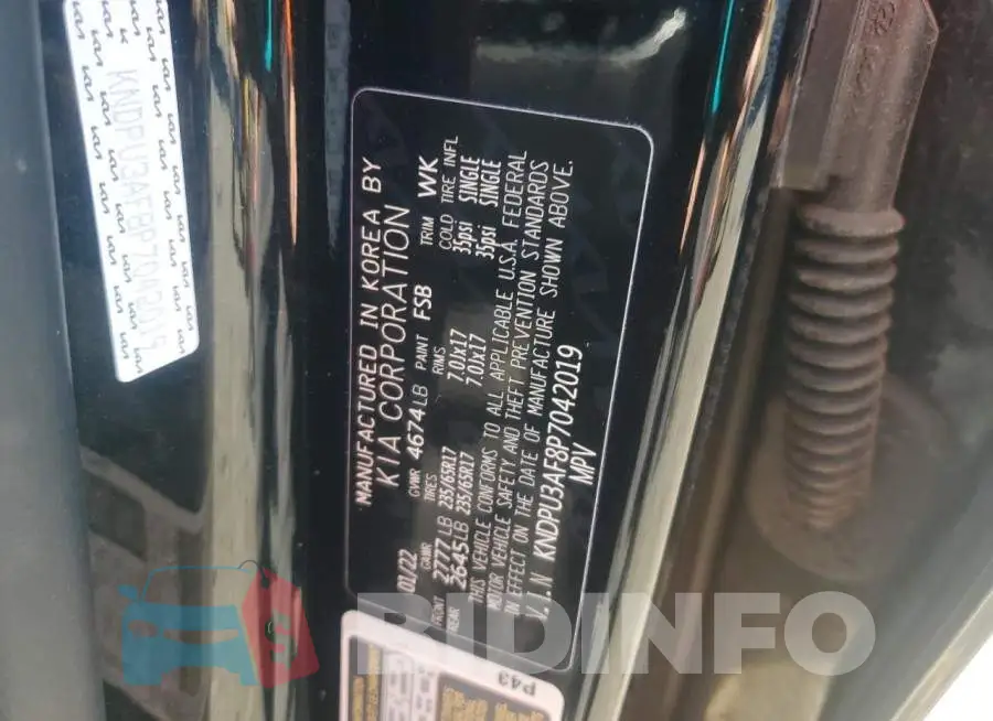 KNDPU3AF8P7042019 Photo# 13