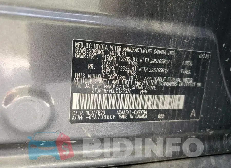 2T3F1RFV0LC123376 Photo# 13