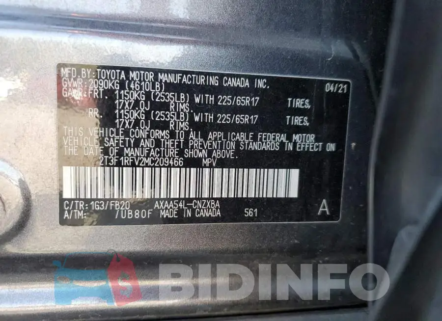 2T3F1RFV2MC209466 Photo# 14