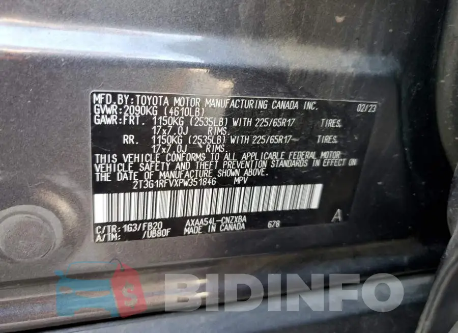 2T3G1RFVXPW351846 Photo# 13