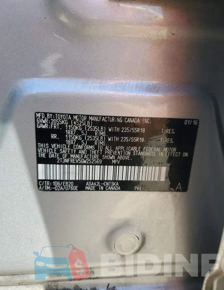 2T3NFREV5GW252569 Photo# 14