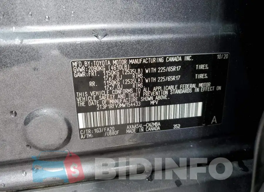 2T3P1RFV3MW154433 Photo# 13