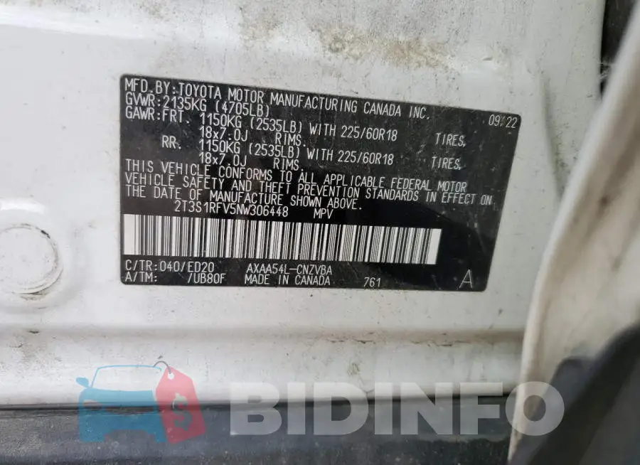 2T3S1RFV5NW306448 Photo# 12