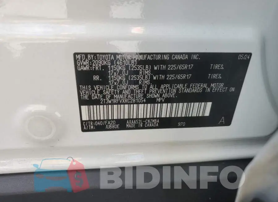 2T3W1RFVXRC281054 Photo# 13