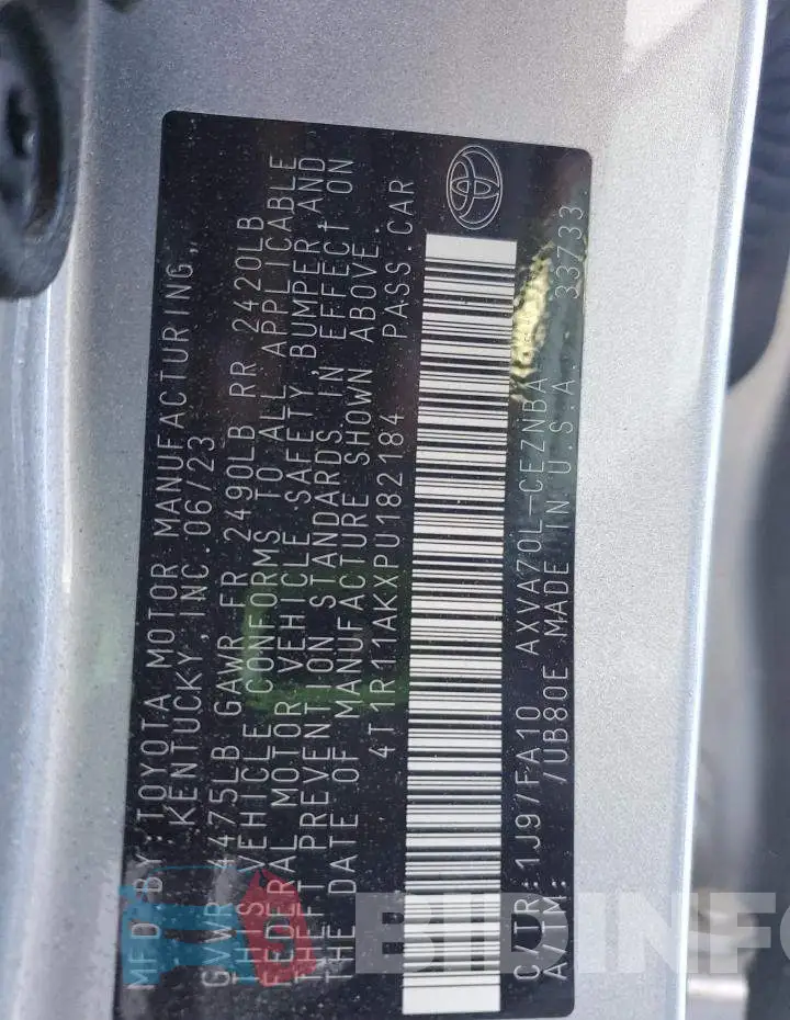 4T1R11AKXPU182184 Photo# 12