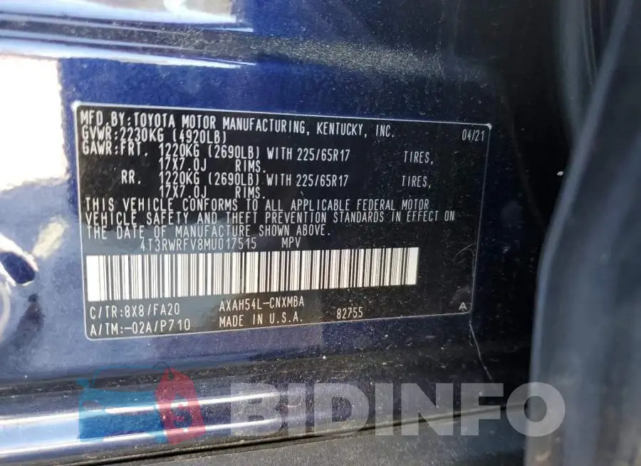 4T3RWRFV8MU017515 Photo# 13