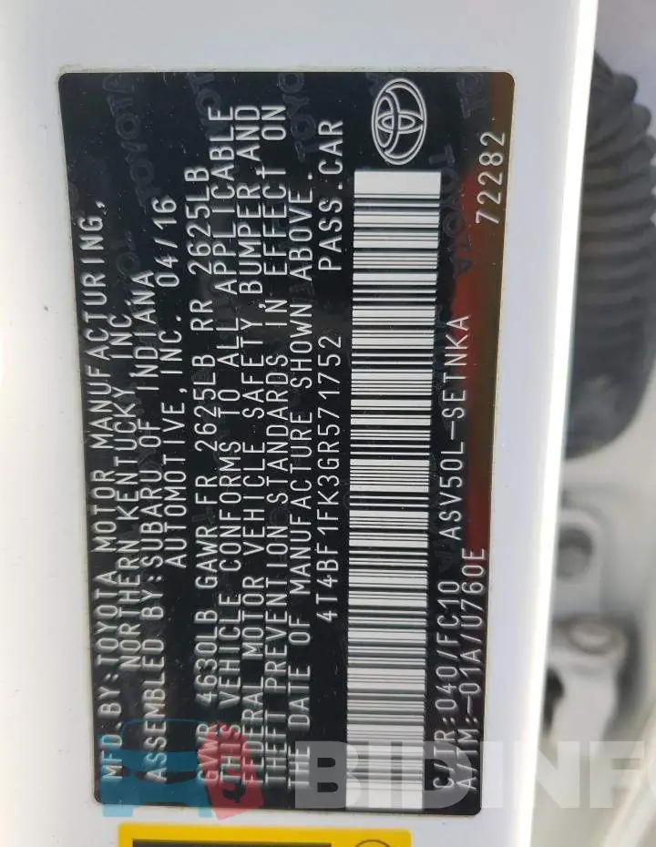 4T4BF1FK3GR571752 Photo# 12