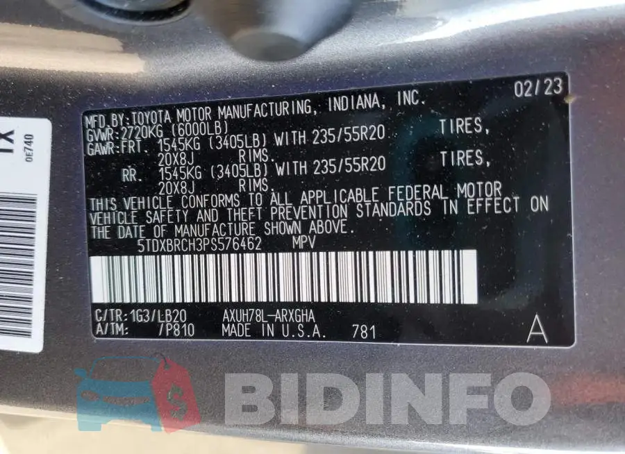 5TDXBRCH3PS576462 Photo# 14