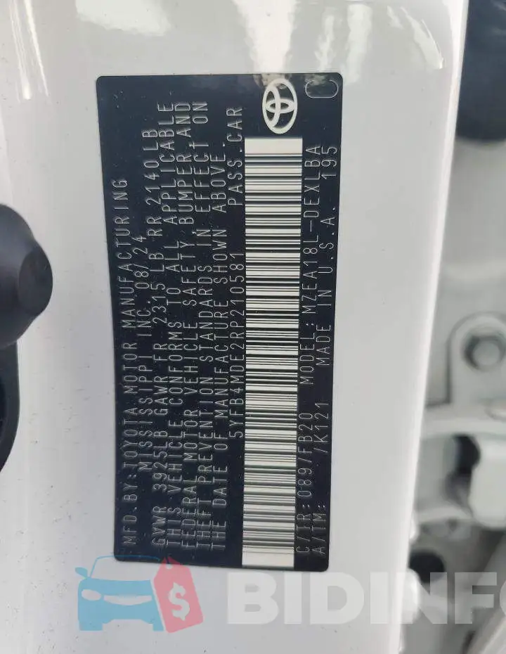 5YFB4MDE2RP210581 Photo# 13