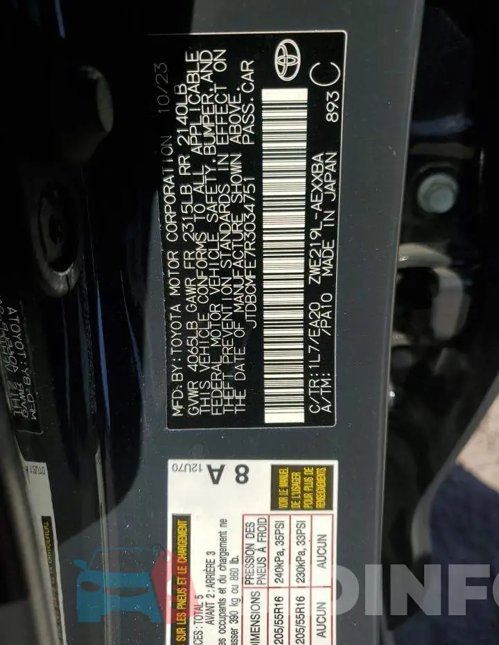 JTDBCMFE7R3034751 Photo# 12