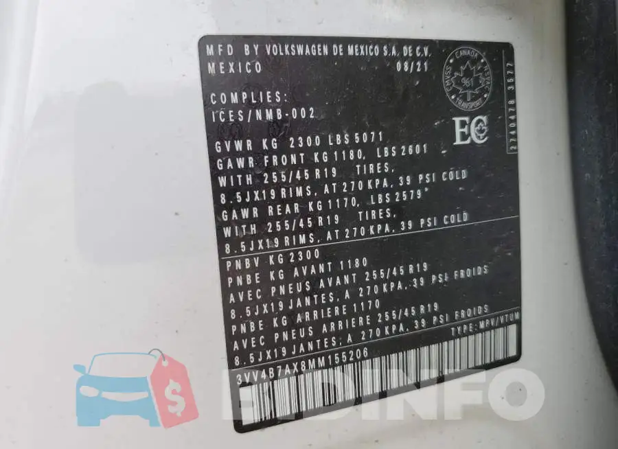 3VV4B7AX8MM155206 Photo# 13