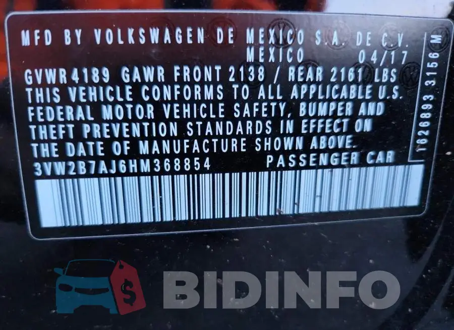 3VW2B7AJ6HM368854 Photo# 12