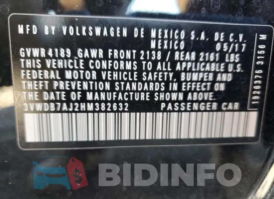 3VWDB7AJ2HM382632 Photo# 13