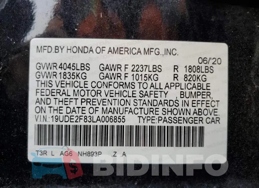 19UDE2F83LA006855 Photo# 12