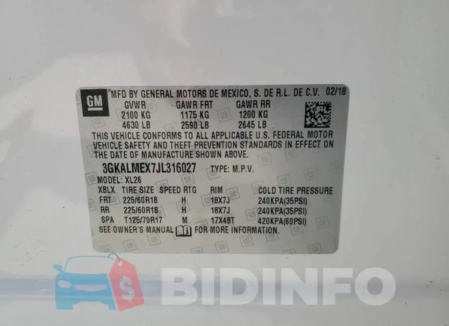 3GKALMEX7JL316027 Photo# 12