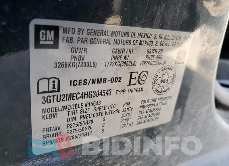 3GTU2MEC4HG304543 Photo# 13
