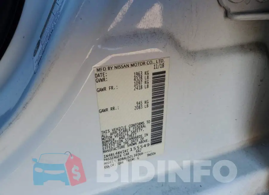 1N4BL4BV1KC155549 Photo# 12