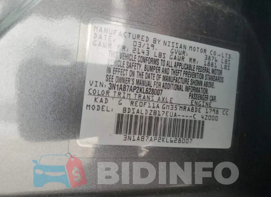 3N1AB7AP2KL628007 Photo# 12