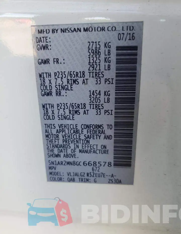 5N1AR2MN8GC668578 Photo# 14