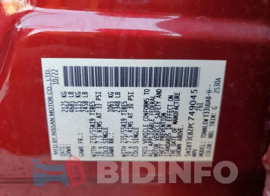 5N1BT3CB2PC749045 Photo# 13