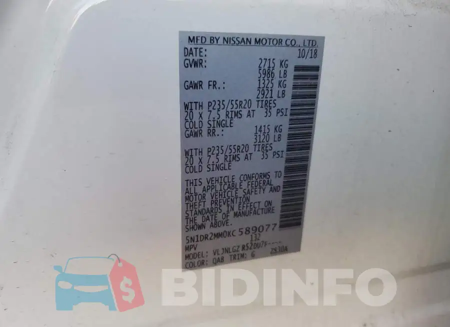 5N1DR2MM0KC589077 Photo# 13