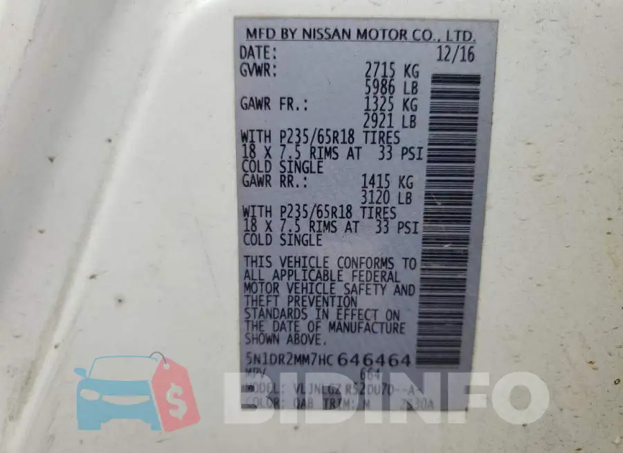 5N1DR2MM7HC646464 Photo# 13