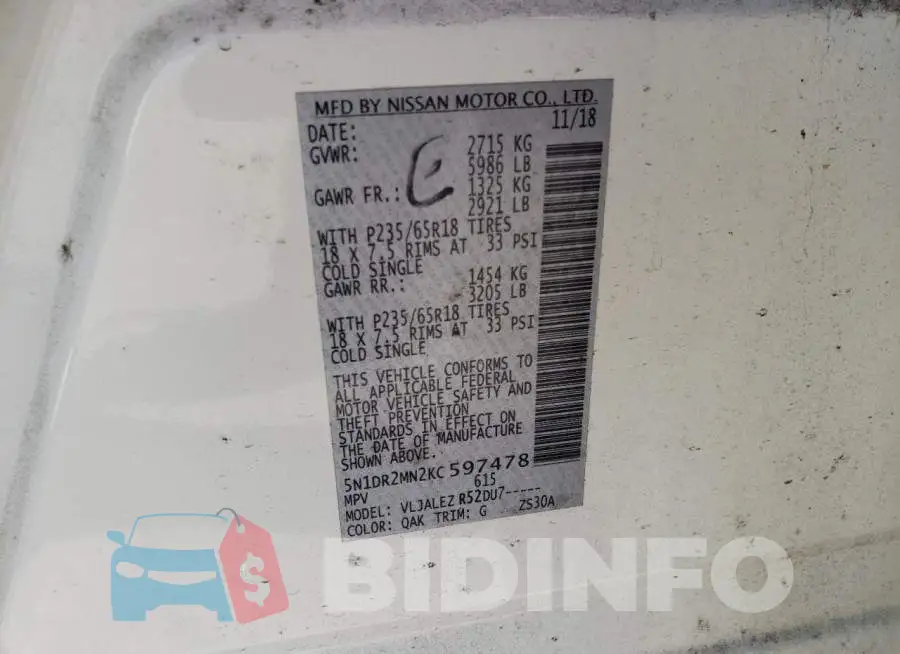 5N1DR2MN2KC597478 Photo# 13