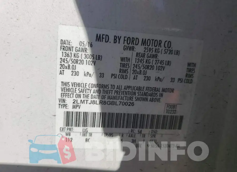 2LMTJ8LR8GBL70026 Photo# 13