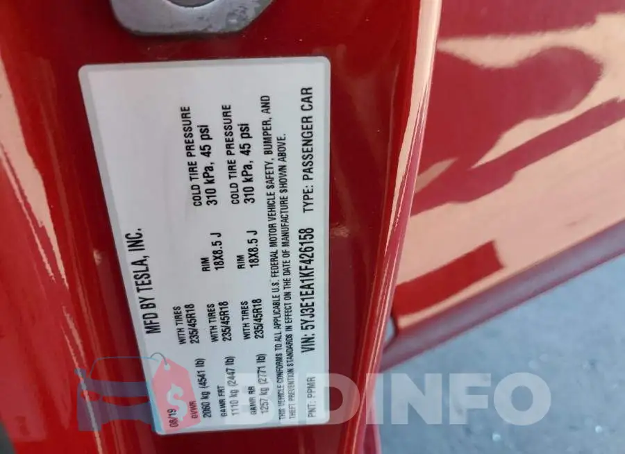 5YJ3E1EA1KF426158 Photo# 12