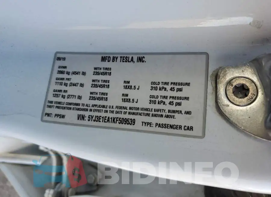 5YJ3E1EA1KF509539 Photo# 13