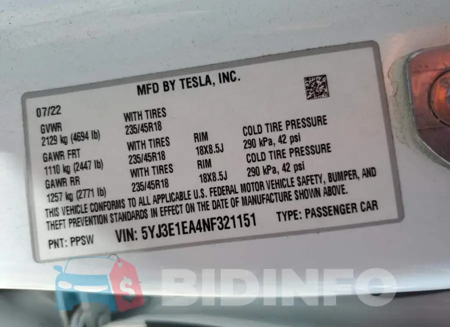 5YJ3E1EA4NF321151 Photo# 13