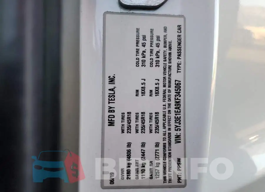 5YJ3E1EA9KF345067 Photo# 12
