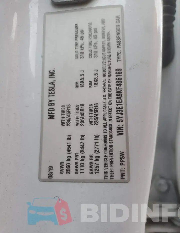 5YJ3E1EA9KF486169 Photo# 12