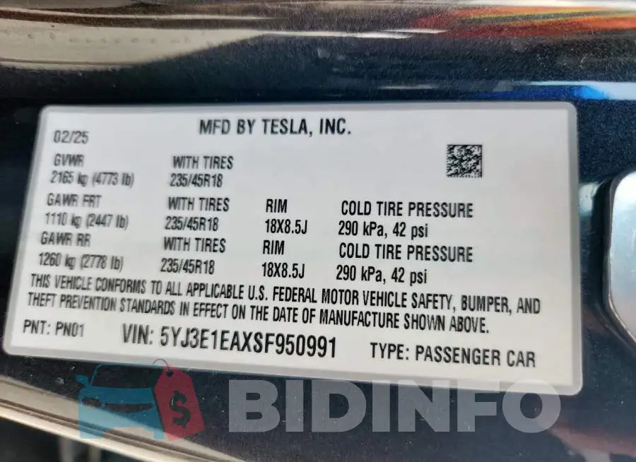 5YJ3E1EAXSF950991 Photo# 13