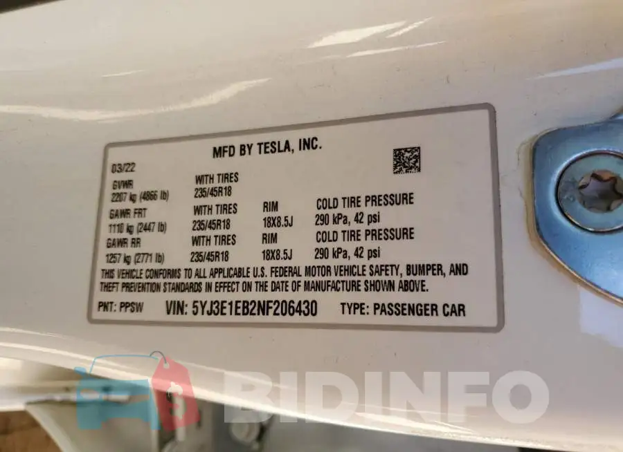 5YJ3E1EB2NF206430 Photo# 12
