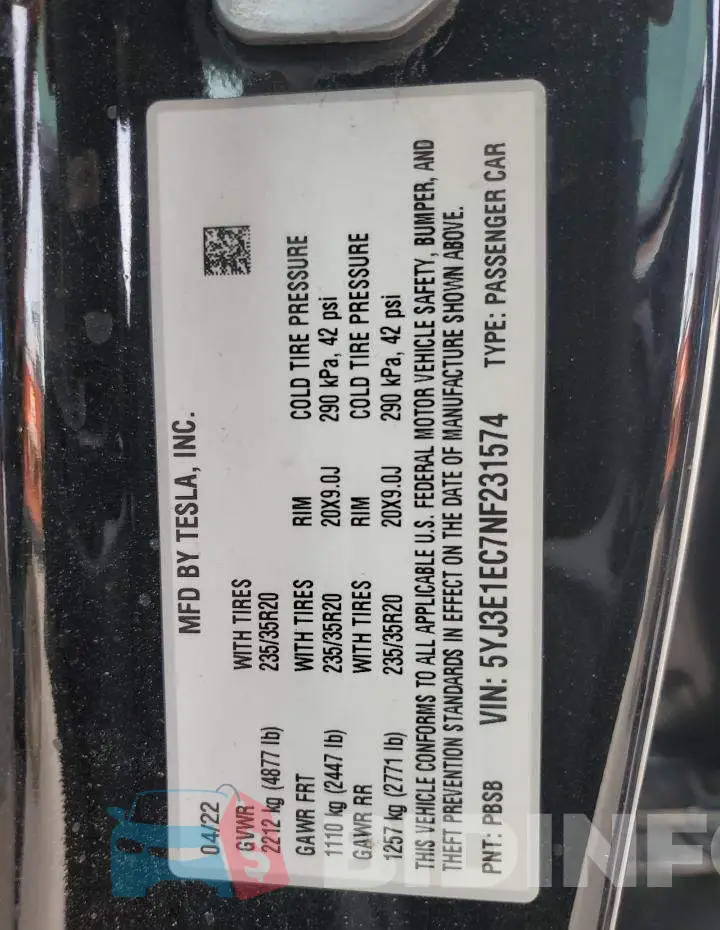 5YJ3E1EC7NF231574 Photo# 12