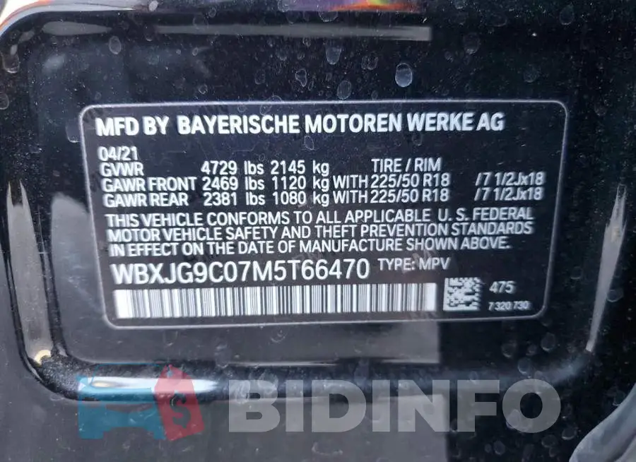 WBXJG9C07M5T66470 Photo# 13