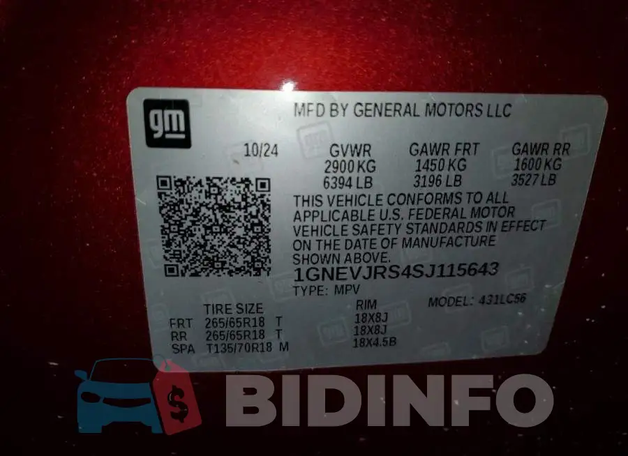 1GNEVJRS4SJ115643 Photo# 14