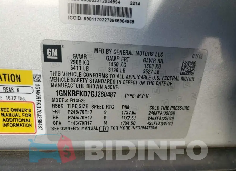 1GNKRFKD7GJ260487 Photo# 14