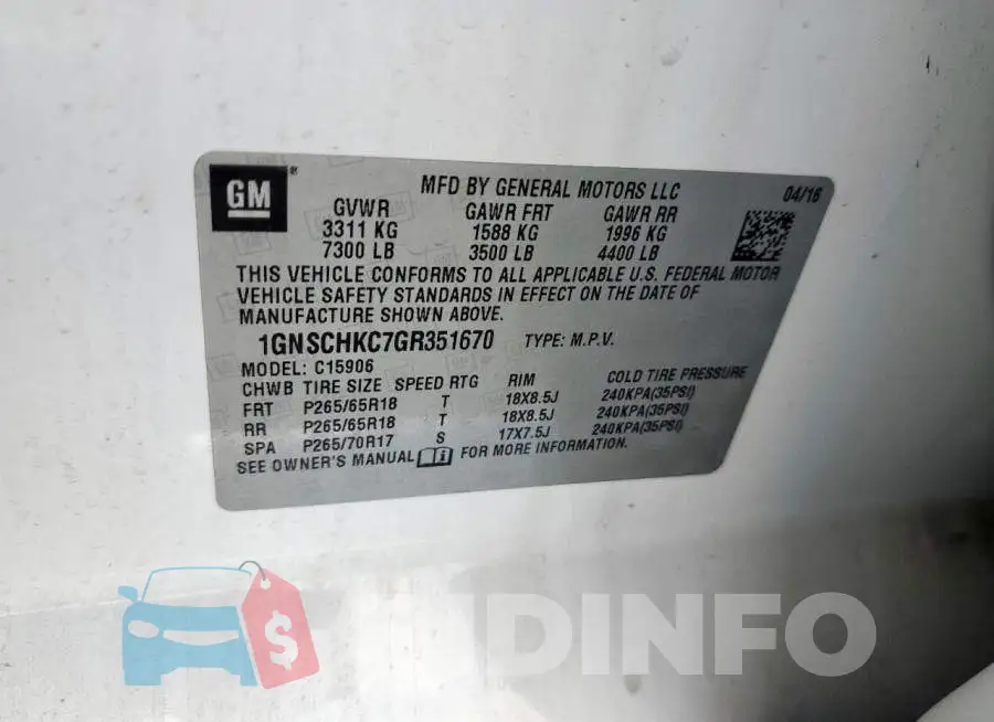 1GNSCHKC7GR351670 Photo# 13