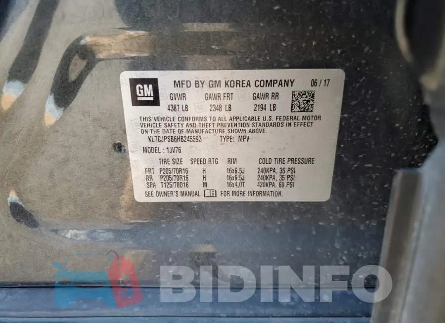 KL7CJPSB6HB245593 Photo# 13