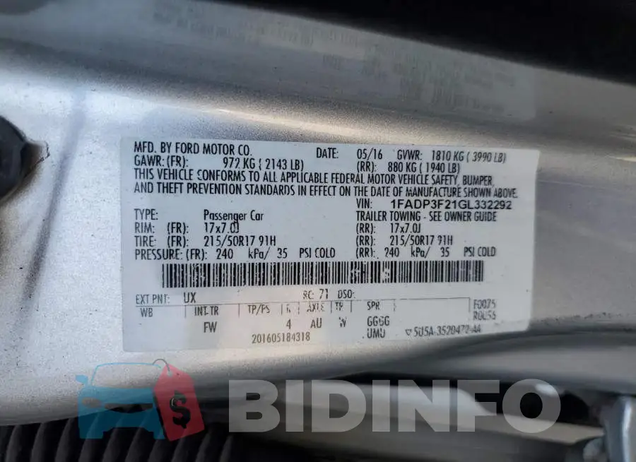1FADP3F21GL332292 Photo# 12