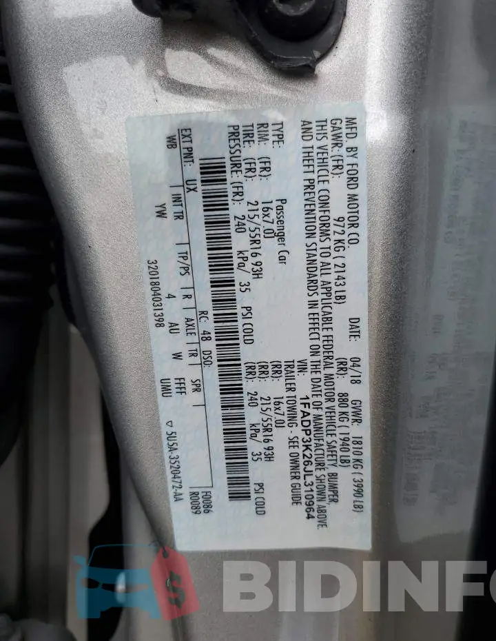 1FADP3K26JL310964 Photo# 12